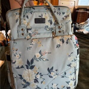 Floral Diaper Bag - Cream and Blue